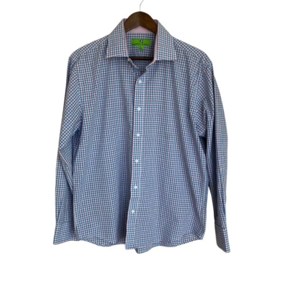 Bristol & Bull Blue and Pink Plaid Button Down Dress Shirt - Large